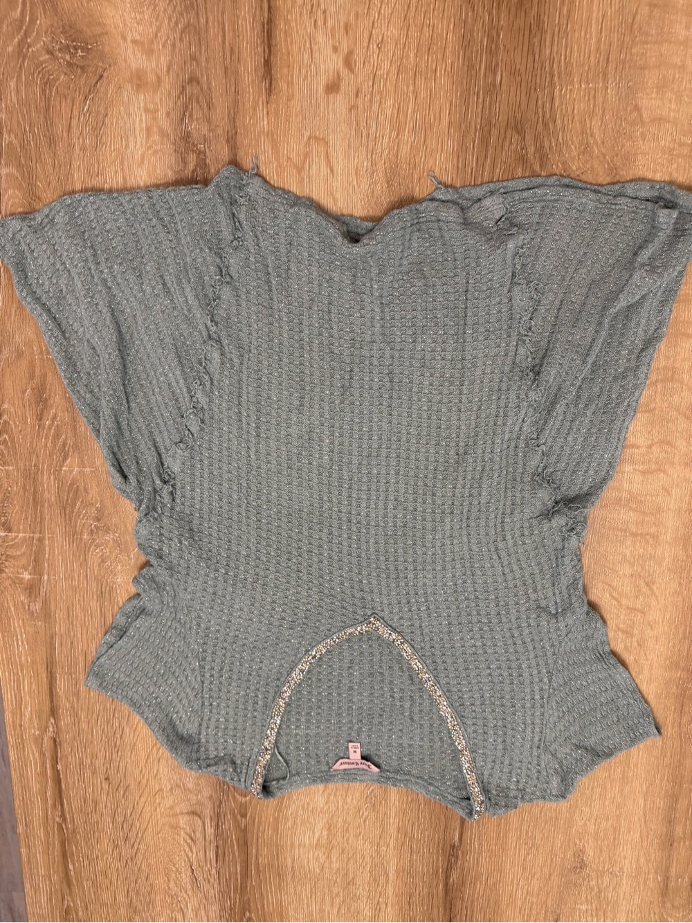 Juicy Couture Gray Waffle Knit Short Sleeve Top